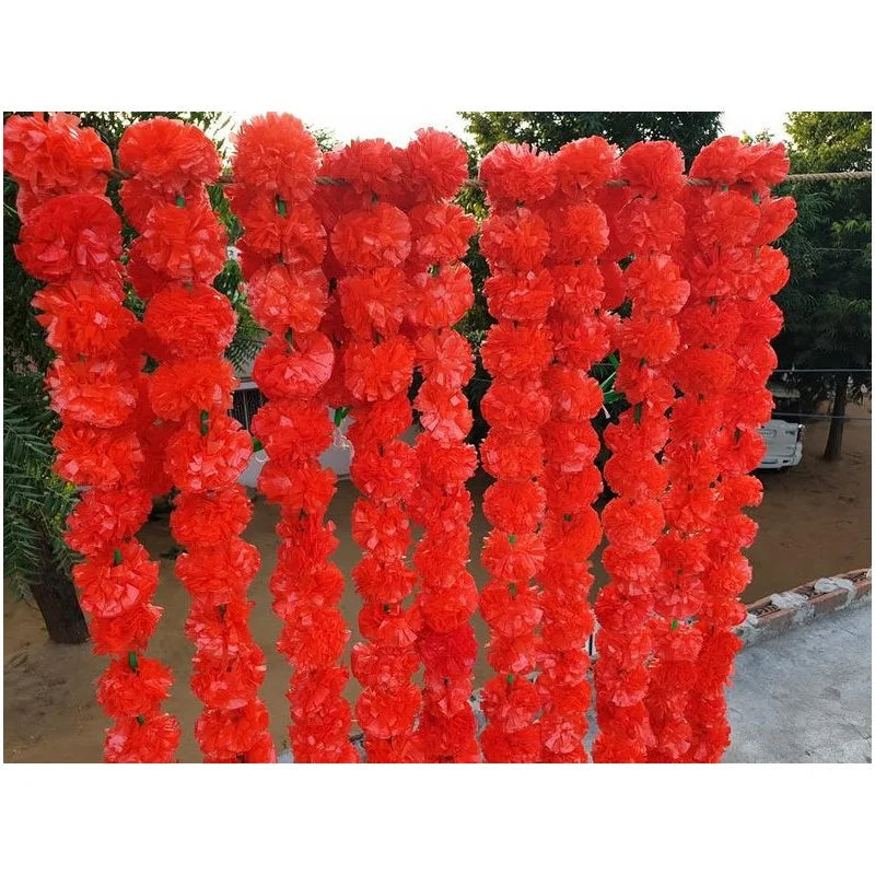 Orange Artificial Flower Marigold Garland - 1000 Strings