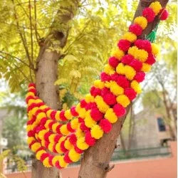 50 pcs Yellow and Hot Pink Fusion Artificial Marigold Flower Strings for Decoration