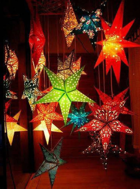 Exclusive Assorted 10 pieces Star Decorative Paper Lamps Christmas Tree Decoration Paper Lantern Festival Decoration Indian Decor Party Supply