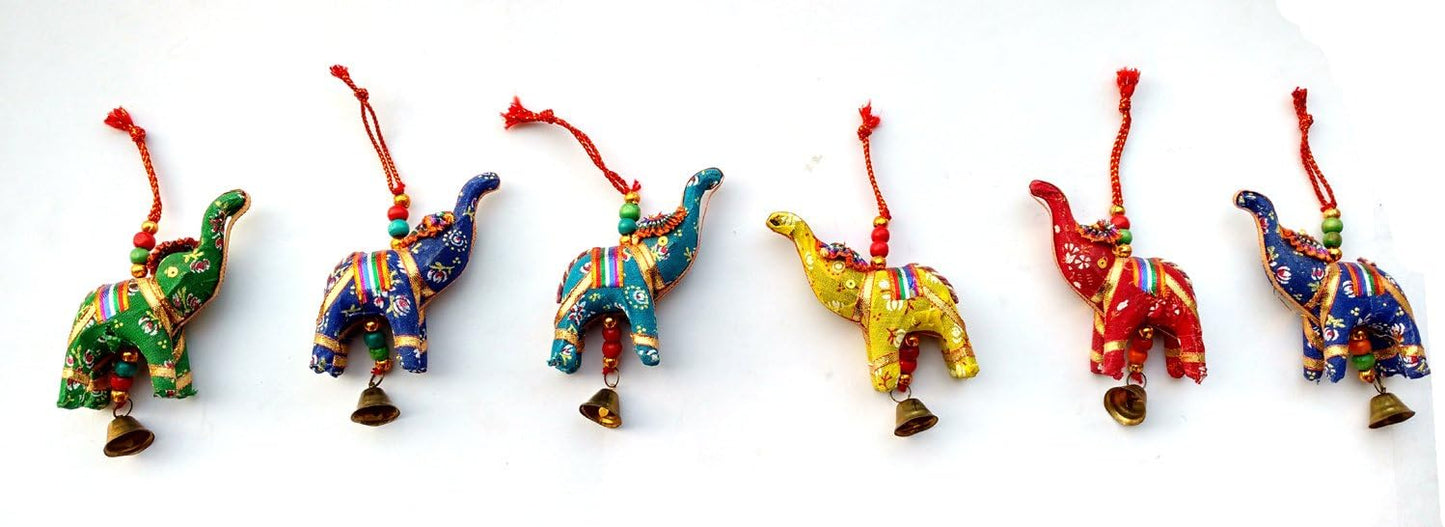 Pack of 6 Indian Handmade Elephant Bell Rajasthani Hanging  - TERQUISE