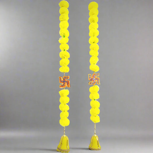 2.5 feet Yellow Artificial Marigold Flower Swastik Color Bell Door Hanging