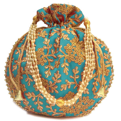 Pack of 5 Indian Handmade Women's Embroidered Clutch Purse Potli Bag Pouch Drawstring Bag