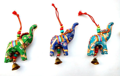 Pack of 6 Indian Handmade Elephant Bell Rajasthani Hanging  - TERQUISE