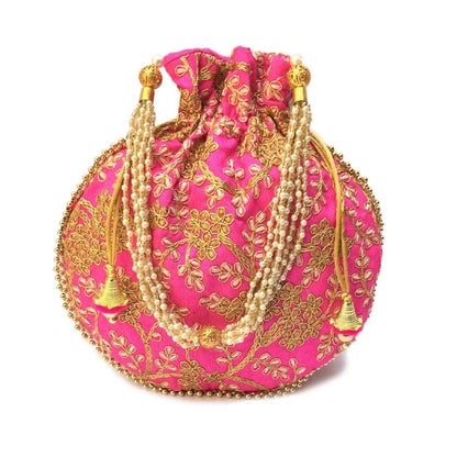 Pack of 5 Indian Handmade Women's Embroidered Clutch Purse Potli Bag Pouch Drawstring Bag