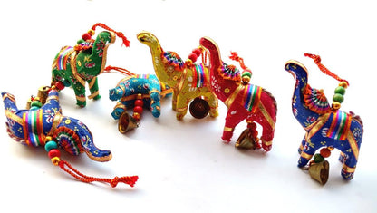 Pack of 6 Indian Handmade Elephant Bell Rajasthani Hanging  - TERQUISE