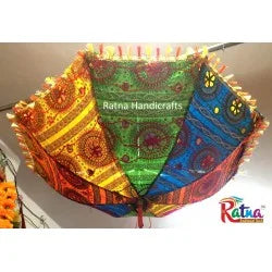 Embroidered Jaipuri Umbrella in fabric mirror