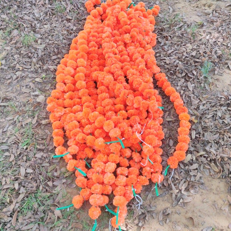 Orange Artificial Flower Marigold Garland - 1000 Strings