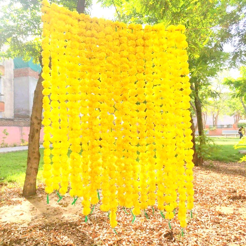 Yellow Artificial Flower Marigold Garland - 20 Strings