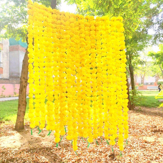 50 Fresh like Artificial Flower Yellow Marigold String for events and Party Backdrop Decoration