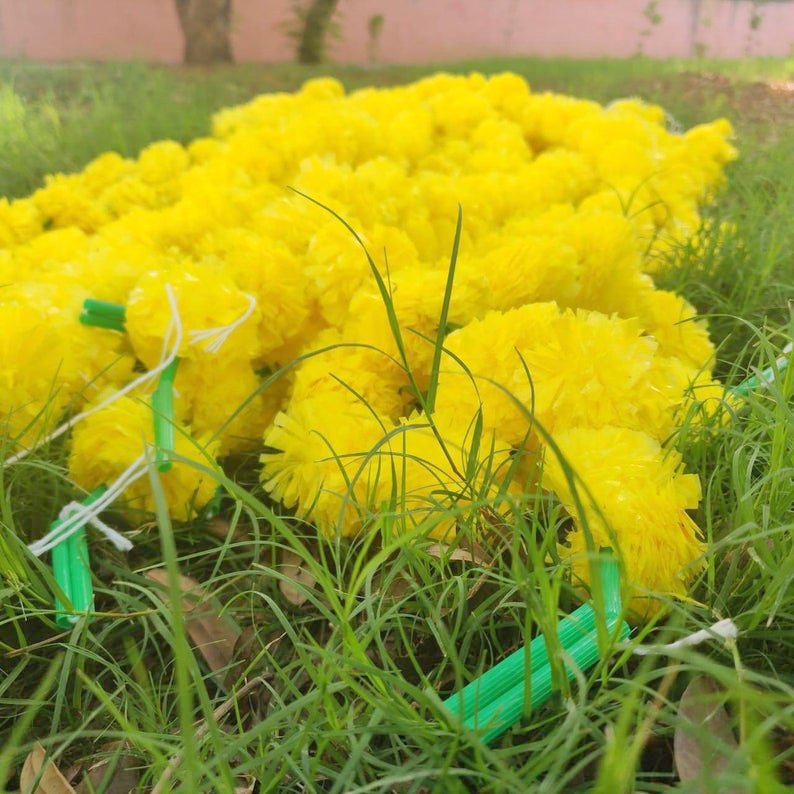 Yellow Artificial Flower Marigold Garland - 20 Strings