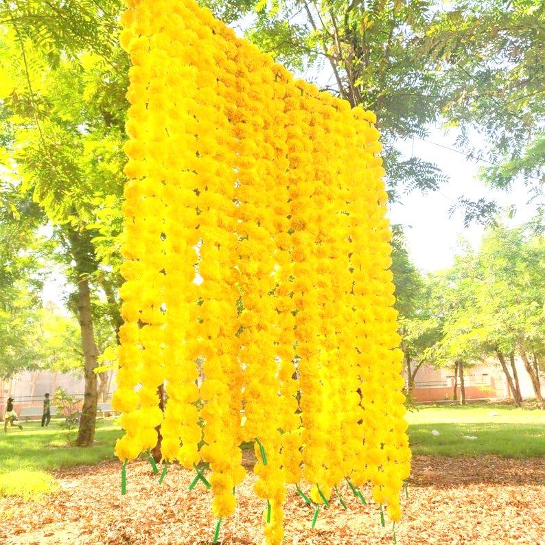 Yellow Artificial Flower Marigold Garland - 100 Strings