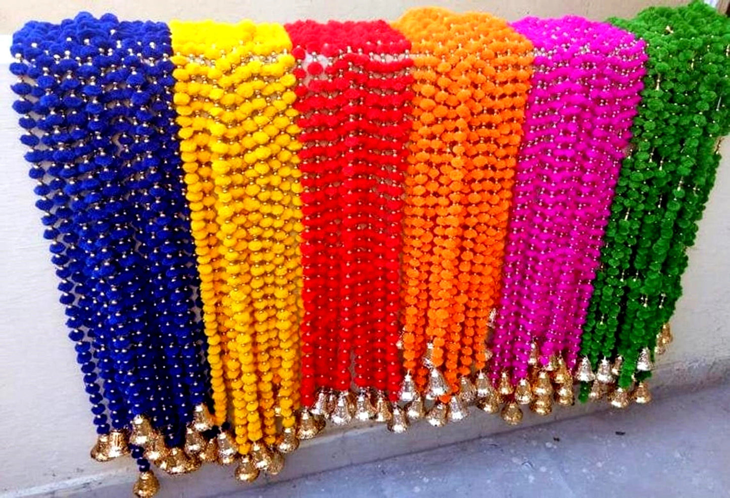 Pom Pom Colorful Garlands Wedding Decor Home Decor Diwali Decoration Indian garlands with bells