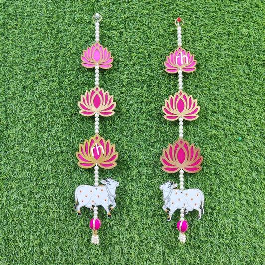 Free Shipping Lotus Cow Pair of 2 Strings Beautiful Trending Lotus Hangings for Home Decor, Puja Decor, housewarming, backdrop, mandir