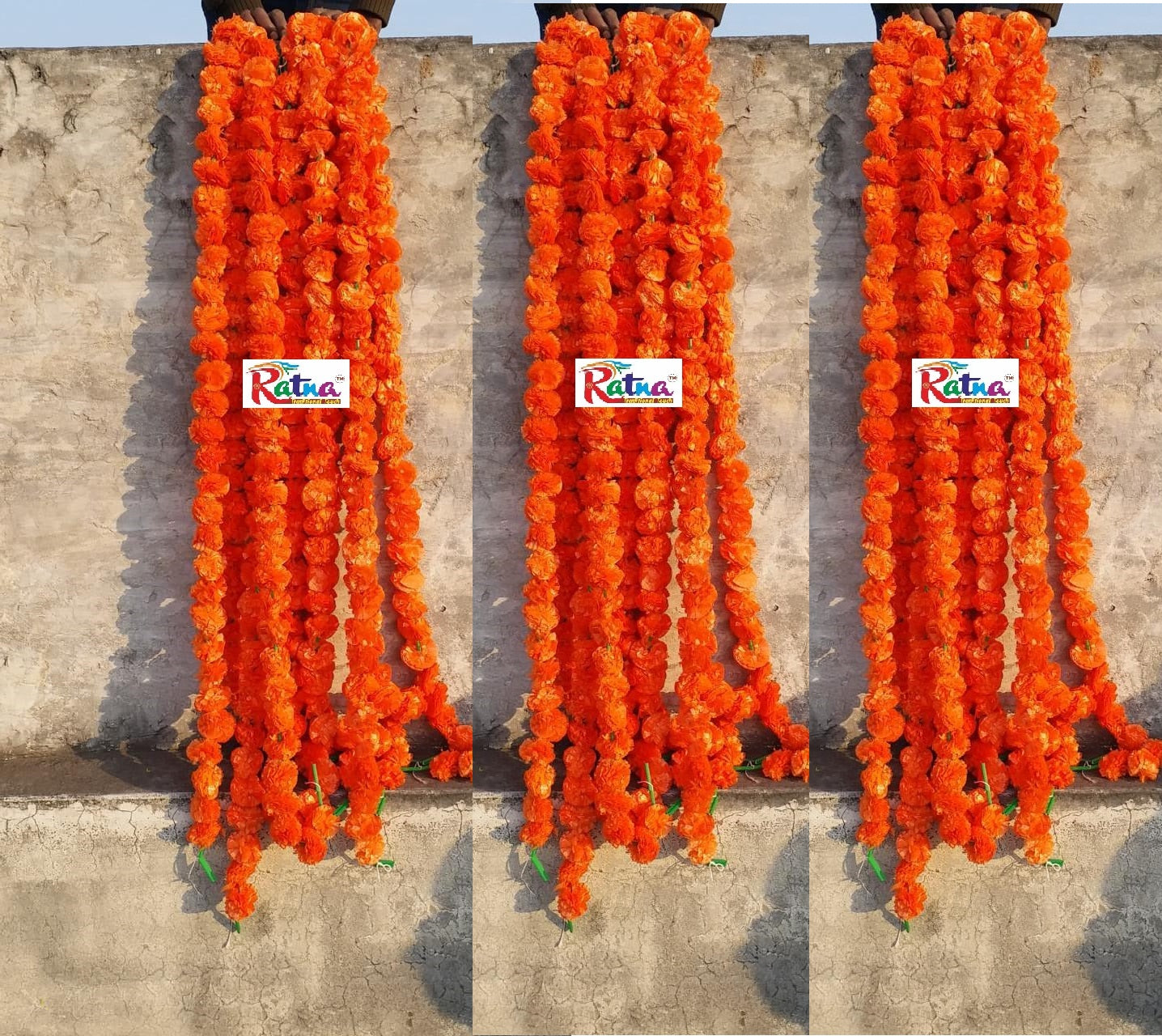 Orange Artificial Flower Marigold Garland - 1000 Strings