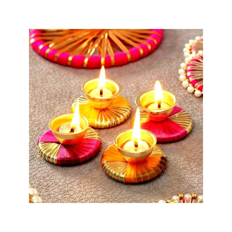 PACK OF 4 METAL DIYA SET WITH GOTA WORK