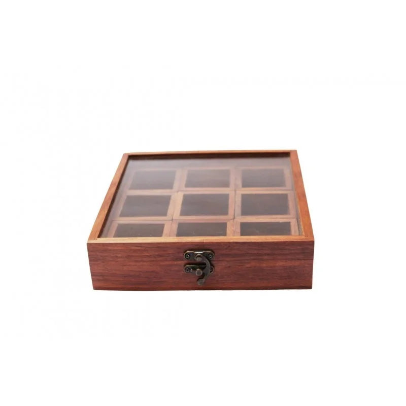 WOODEN SPICE BOX - SPICE ORGANIZER - SHEESHAM BOX FOR SPICES - SPICE BOX WITH COMPARTMENT - INDIAN MASALA BOX